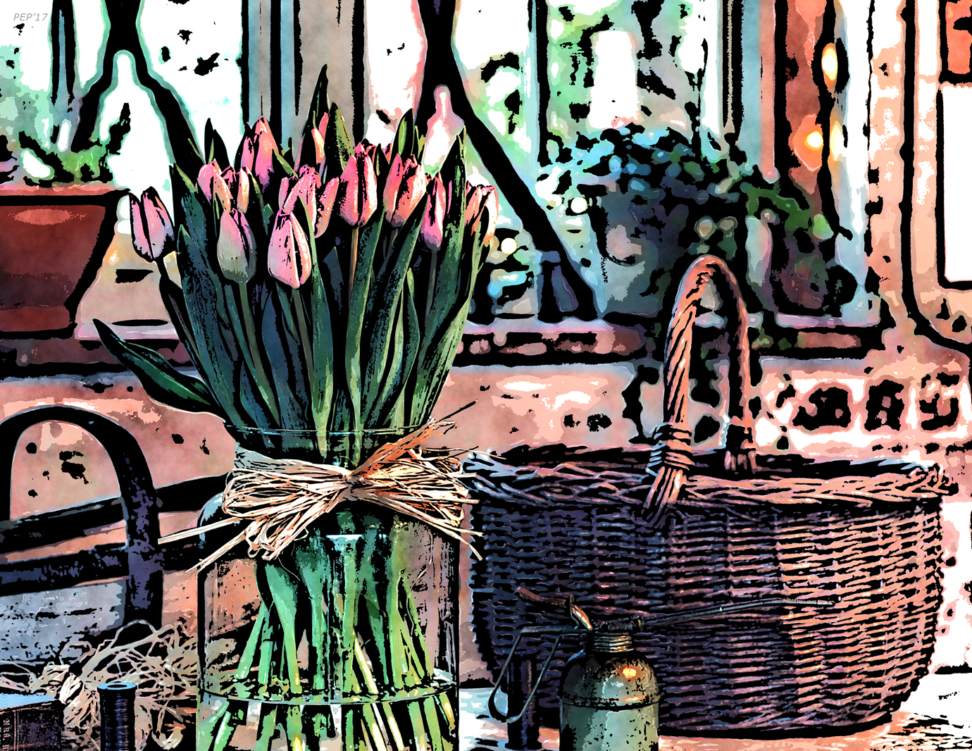 Wicker Basket And Flowers