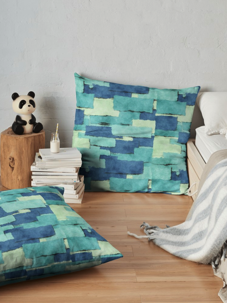 Shades of Blue And Green Floor Pillow