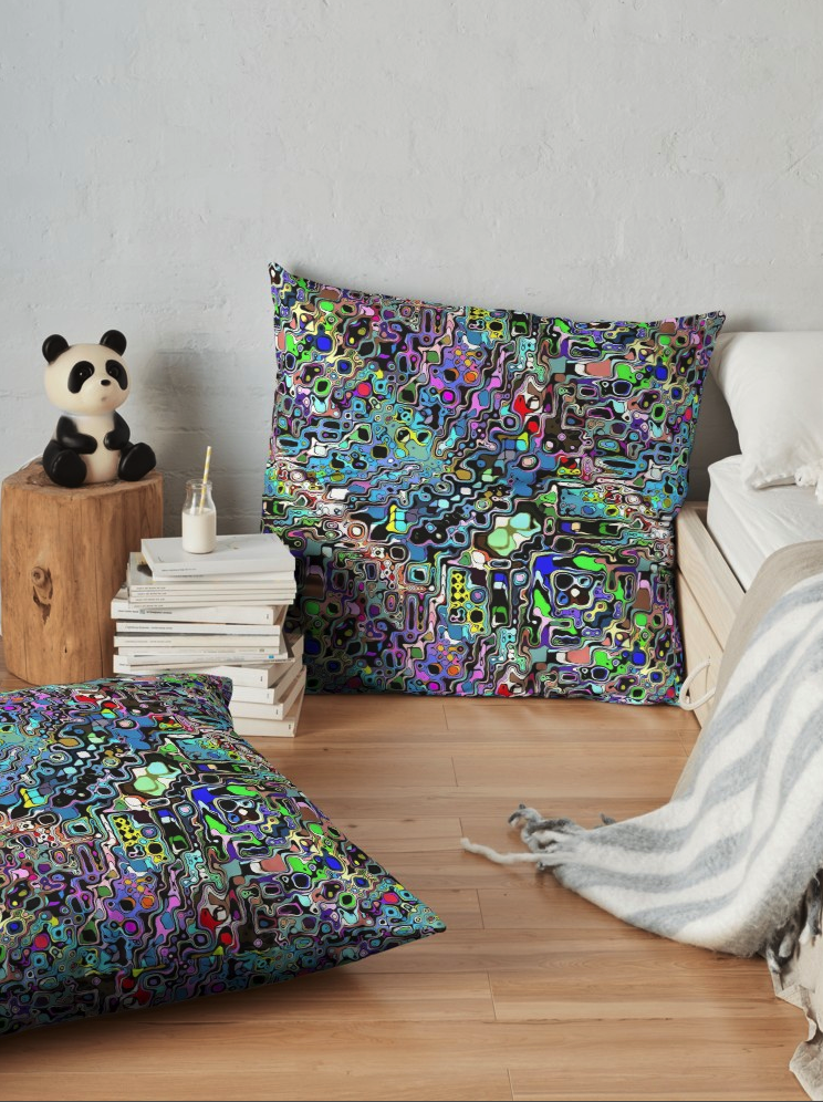 Colorful Chaotic Shapes Floor Pillow