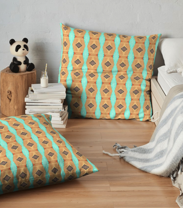 Gold And Turquoise Pattern Floor Pillow