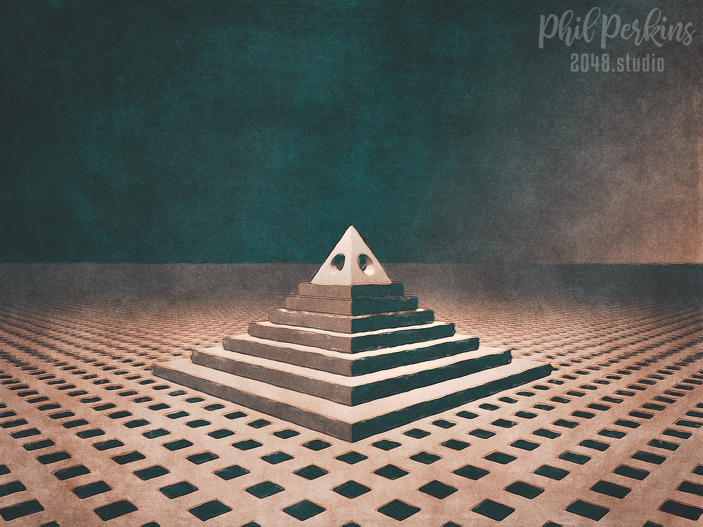 Surreal Pyramid in Grid Landscape